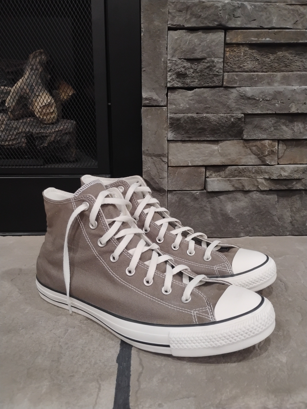 Men's High-Top Canvas Sneakers in Charcoal with White Accents Size 14